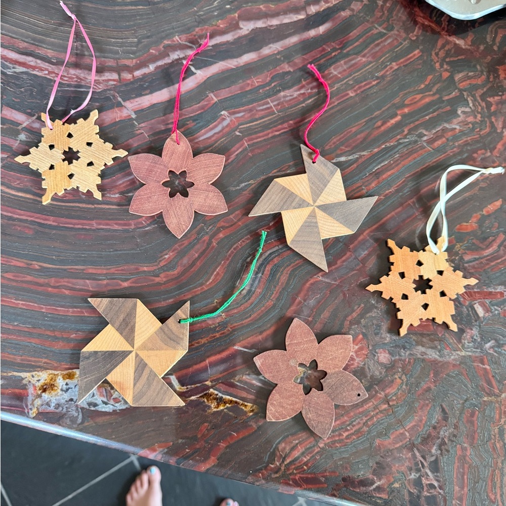 Rustic Wooden Ornament Set - Natural and Brown